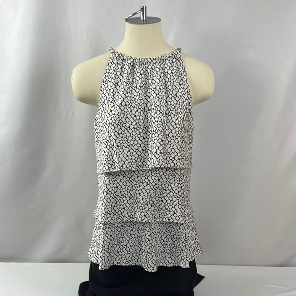 Jackie Jon New York White and Black Tiered Lightweight‎ Sleeveless Blouse Size S